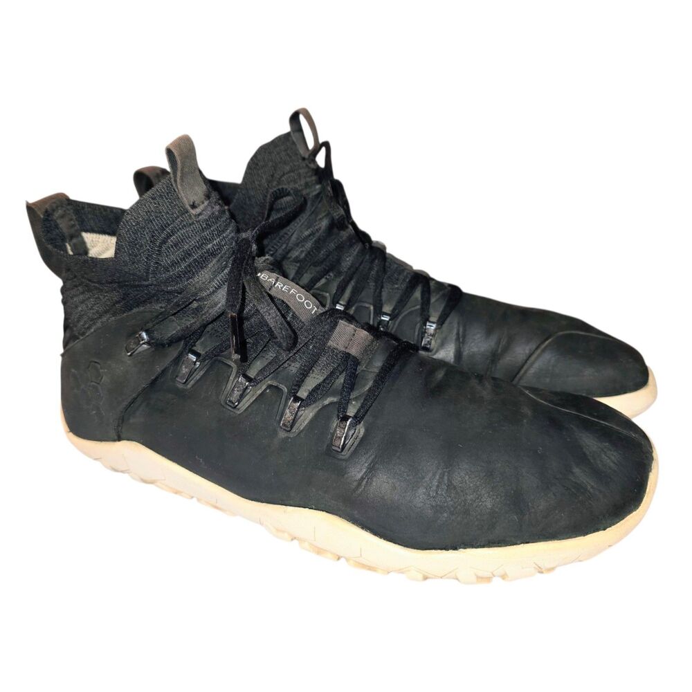 VIVO BAREFOOT OBSIDIAN Sz 13 Black Distressed Leather Lace Up Trail Hiking Shoes